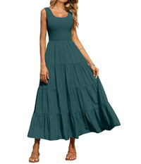 PRETTYGARDEN Women's 2026 Casual Loose Plain Maxi Sundress Smocked Tank Dress Sleeveless Summer Beach Tiered Long Dresses