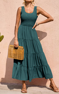 PRETTYGARDEN Women's 2026 Casual Loose Plain Maxi Sundress Smocked Tank Dress Sleeveless Summer Beach Tiered Long Dresses