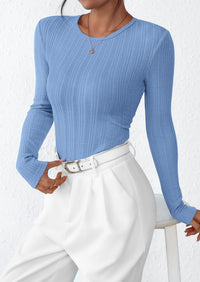 PRETTYGARDEN Crew Neck Long Sleeve Cute Going Out Tops for Women Casual Basic Slim Fit Womens Pullover Shirts PRETTYGARDEN