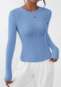 PRETTYGARDEN Crew Neck Long Sleeve Cute Going Out Tops for Women Casual Basic Slim Fit Womens Pullover Shirts PRETTYGARDEN