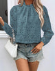 Womens Blouses Dressy Casual Embroidered Long Puff Sleeve Shirts Ruffle Eyelet Lace Top Fall Clothes