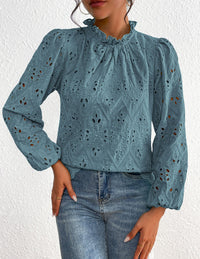 Womens Blouses Dressy Casual Embroidered Long Puff Sleeve Shirts Ruffle Eyelet Lace Top Fall Clothes