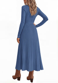 PRETTYGARDEN Womens Fall Maxi Long Sleeve Sweater Dress  Soft Stretchy Knit, V Neck A Line Dresses with Bow, Flowy Pleated Hem, Cocktail Party Outfits, Trendy Winter Clothes