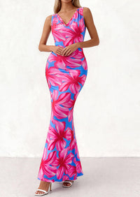 PRETTYGARDEN Women's Summer Cowl Neck Floral Maxi Dress Sleeveless Bodycon Beach Vacation Long Party Wedding Guest Dresses PRETTYGARDEN