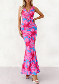 PRETTYGARDEN Women's Summer Cowl Neck Floral Maxi Dress Sleeveless Bodycon Beach Vacation Long Party Wedding Guest Dresses PRETTYGARDEN