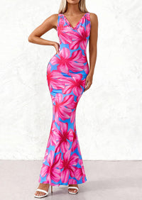 PRETTYGARDEN Women's Summer Cowl Neck Floral Maxi Dress Sleeveless Bodycon Beach Vacation Long Party Wedding Guest Dresses PRETTYGARDEN