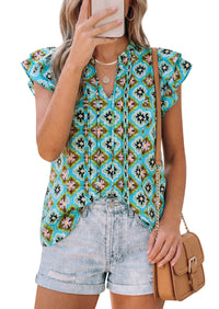 PRETTYGARDEN Womens Summer Boho Tops Trendy 2026 V Neck Flutter Short Sleeve Floral Casual Dressy Blouses Shirts Spring Clothes PRETTYGARDEN