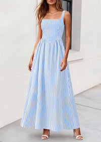 PRETTYGARDEN Women's Maxi Striped Dress Summer Sleeveless Square Neck Smocked A Line Long Flowy Spring Vacation Sundress PRETTYGARDEN