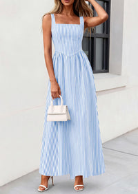 PRETTYGARDEN Women's Maxi Striped Dress Summer Sleeveless Square Neck Smocked A Line Long Flowy Spring Vacation Sundress PRETTYGARDEN