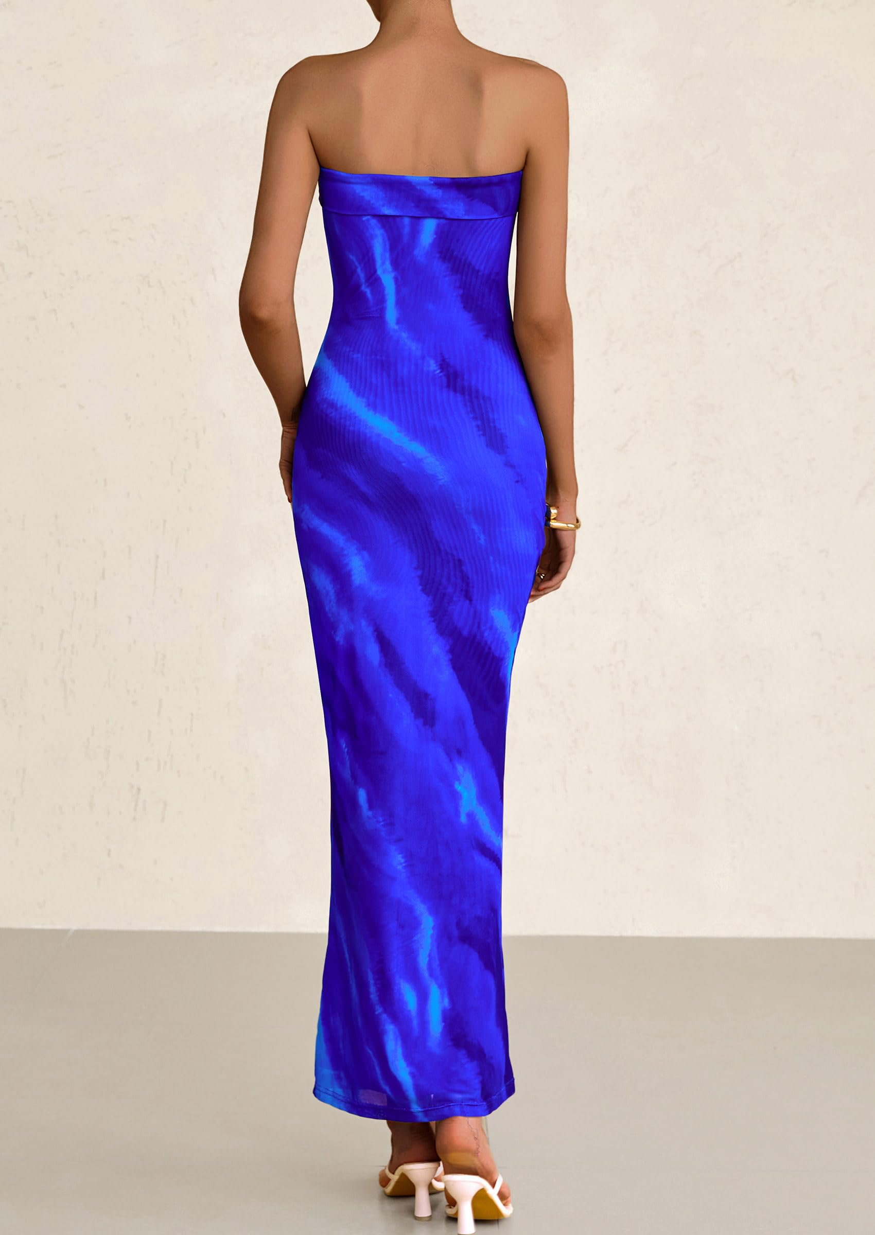 PRETTYGARDEN Womens Printed Tube Maxi Dress Strapless Bodycon Sleeveless Night Out Long Dresses