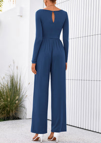PRETTYGARDEN One Piece Jumpsuits for Women Dressy Casual Long Sleeve Crewneck Wide Leg Romper Overalls Spring Outfits