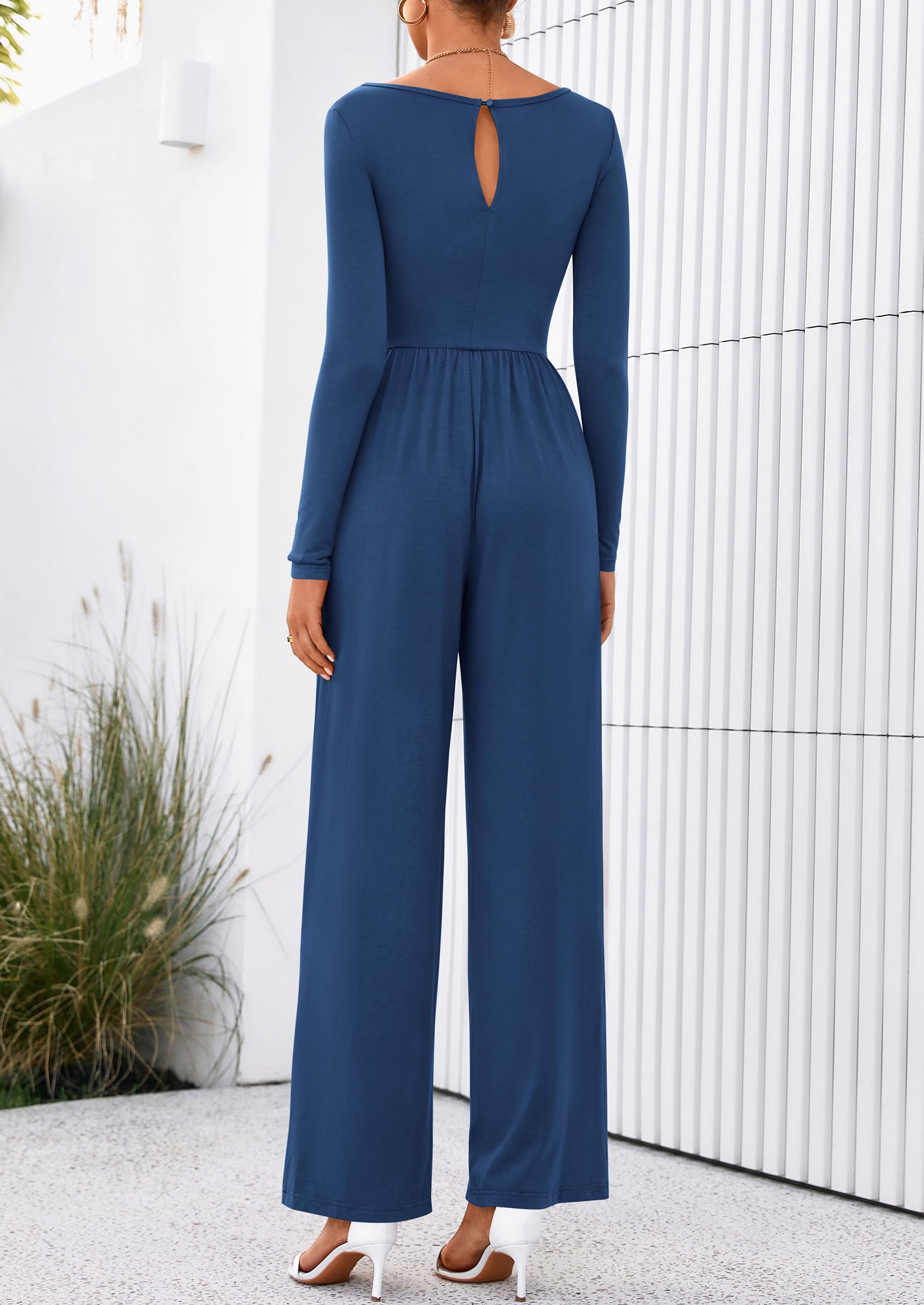 PRETTYGARDEN One Piece Jumpsuits for Women Dressy Casual Long Sleeve Crewneck Wide Leg Romper Overalls Spring Outfits