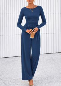 PRETTYGARDEN One Piece Jumpsuits for Women Dressy Casual Long Sleeve Crewneck Wide Leg Romper Overalls Spring Outfits