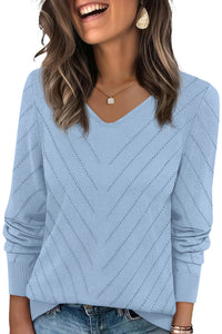 PRETTYGARDEN Long Sleeve V Neck Hollow Out Pullover Sweaters for Women | Chunky Loose Soft Ribbed Knit Classic Fall Tops, Business Casual Work Travel Vacation Daily Wear, Fashion Clothing