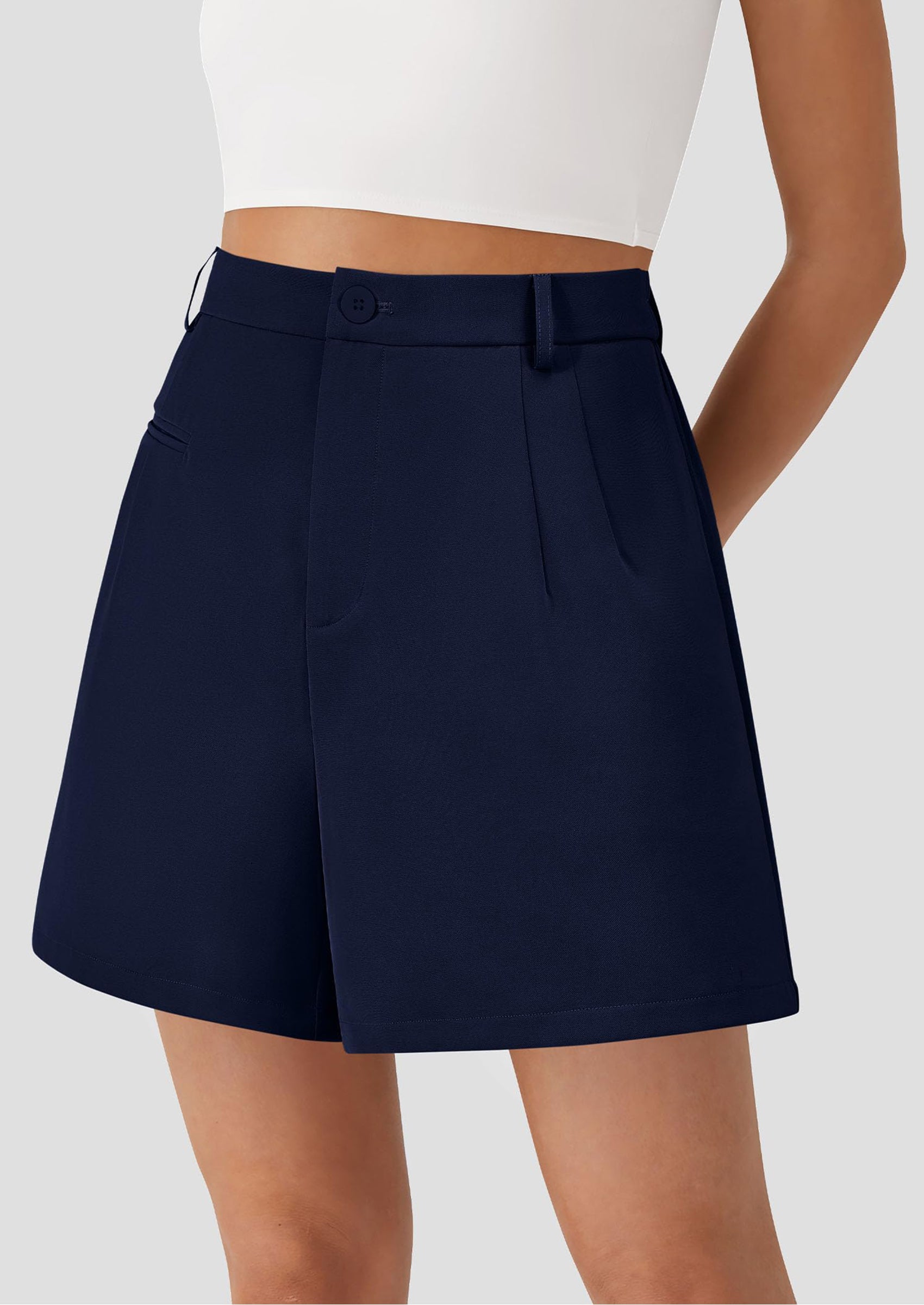 PRETTYGARDEN Shorts for Women Dressy Summer Elastic High Waisted Wide Leg Business Casual Work Shorts with Pockets