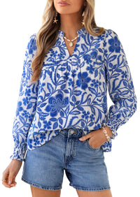 PRETTYGARDEN Women's Boho Floral Blouses Dressy Casual | Trendy Printed, Long Sleeve V Neck Tops, Bohemian Polka Dot Striped Shirt, Going Out Vacation Outfits, Fall Fashion Clothing