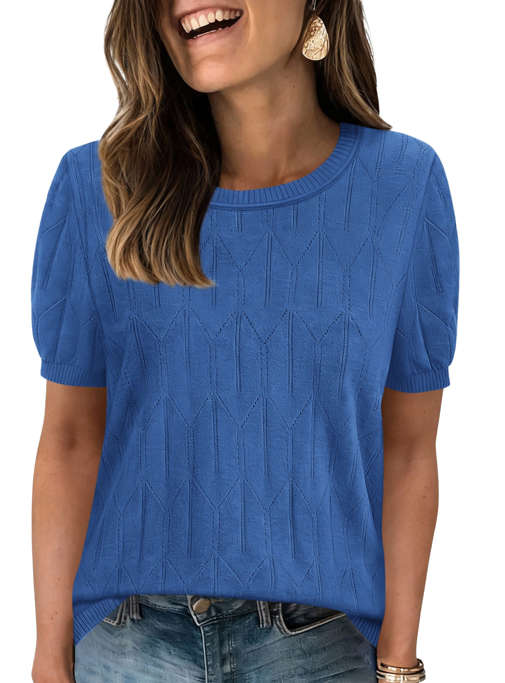 PRETTYGARDEN Women's 2026 Spring Short Sleeve Sweater Knit Going Out Tops Work Shirts Trendy Summer Business Casual Outfits