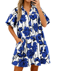 PRETTYGARDEN Womens Summer Dresses 2026 Casual Puff Sleeve Button Down Mini Shirt Dress Boho Floral Babydoll Sun Dress PRETTYGARDEN