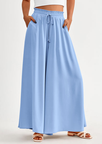 PRETTYGARDEN Women's Summer Wide Leg Palazzo Pants High Waisted Flowy Pockets Trendy Casual Lounge Boho Beach Trousers