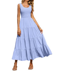 PRETTYGARDEN Women's 2026 Casual Loose Plain Maxi Sundress Smocked Tank Dress Sleeveless Summer Beach Tiered Long Dresses