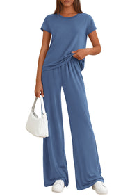PRETTYGARDEN Women's 2026 Summer 2 Piece Matching Lounge Sets Short Sleeve Shirts Wide Leg Pants Travel Airport Outfits