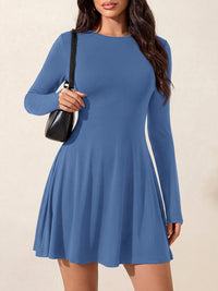 PRETTYGARDEN Womens Fall Mini Dress 2026 Crewneck Long Sleeve Tie Back Waist A Line Flowy Casual Dresses Fashion Outfits