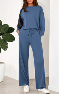 PRETTYGARDEN Womens 2 Pieces Lounge Sets Crewneck Long Sleeve Wide Leg Drawstring Pants Tracksuits Loose Fit Outfits Set
