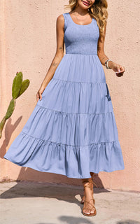PRETTYGARDEN Women's 2026 Casual Loose Plain Maxi Sundress Smocked Tank Dress Sleeveless Summer Beach Tiered Long Dresses