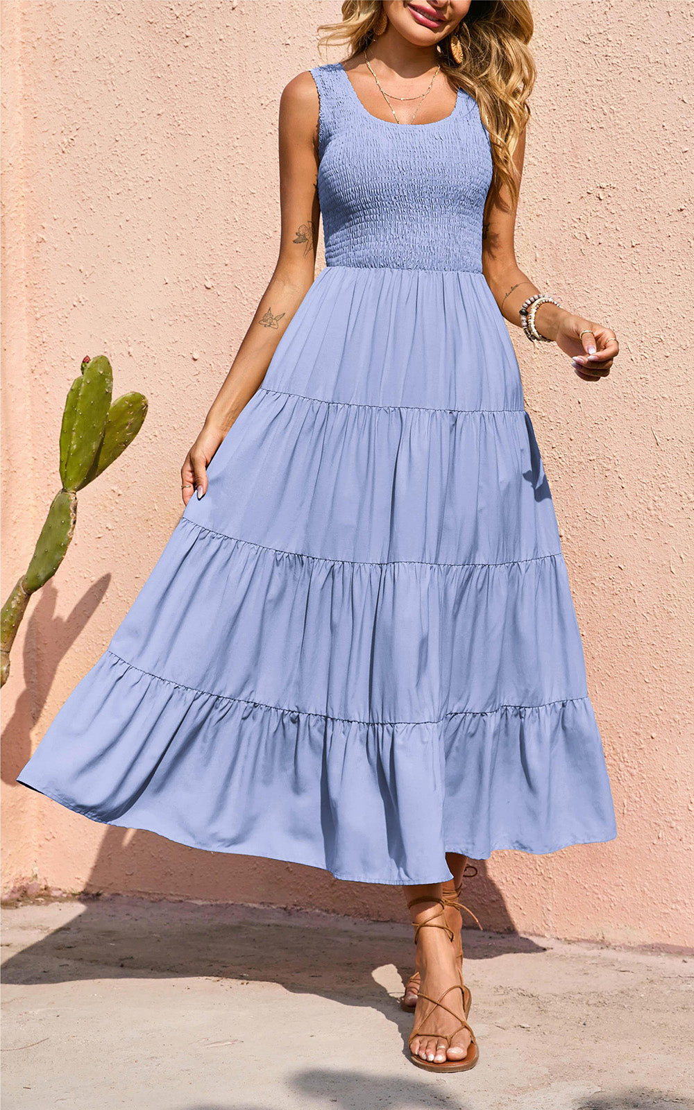 PRETTYGARDEN Women's 2026 Casual Loose Plain Maxi Sundress Smocked Tank Dress Sleeveless Summer Beach Tiered Long Dresses