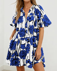 PRETTYGARDEN Womens Summer Dresses 2026 Casual Puff Sleeve Button Down Mini Shirt Dress Boho Floral Babydoll Sun Dress PRETTYGARDEN