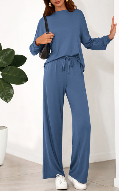 PRETTYGARDEN Womens 2 Pieces Lounge Sets Crewneck Long Sleeve Wide Leg Drawstring Pants Tracksuits Loose Fit Outfits Set