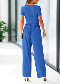 PRETTYGARDEN Women's Summer One Piece Jumpsuits Dressy Casual Short Sleeve Square Neck Wide Leg Jumpsuit Rompers