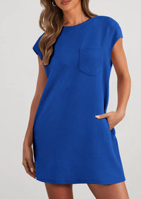 PRETTYGARDEN Women's Summer Short T Shirt Dress Cap Sleeve Crew Neck Casual Loose Basic Mini Dresses