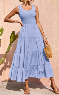PRETTYGARDEN Women's 2026 Casual Loose Plain Maxi Sundress Smocked Tank Dress Sleeveless Summer Beach Tiered Long Dresses