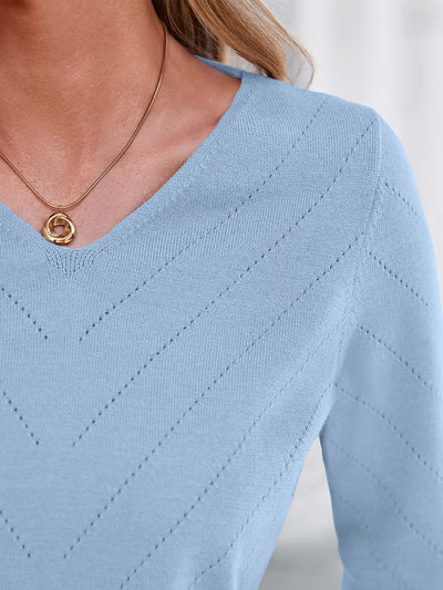 PRETTYGARDEN Long Sleeve V Neck Hollow Out Pullover Sweaters for Women | Chunky Loose Soft Ribbed Knit Classic Fall Tops, Business Casual Work Travel Vacation Daily Wear, Fashion Clothing