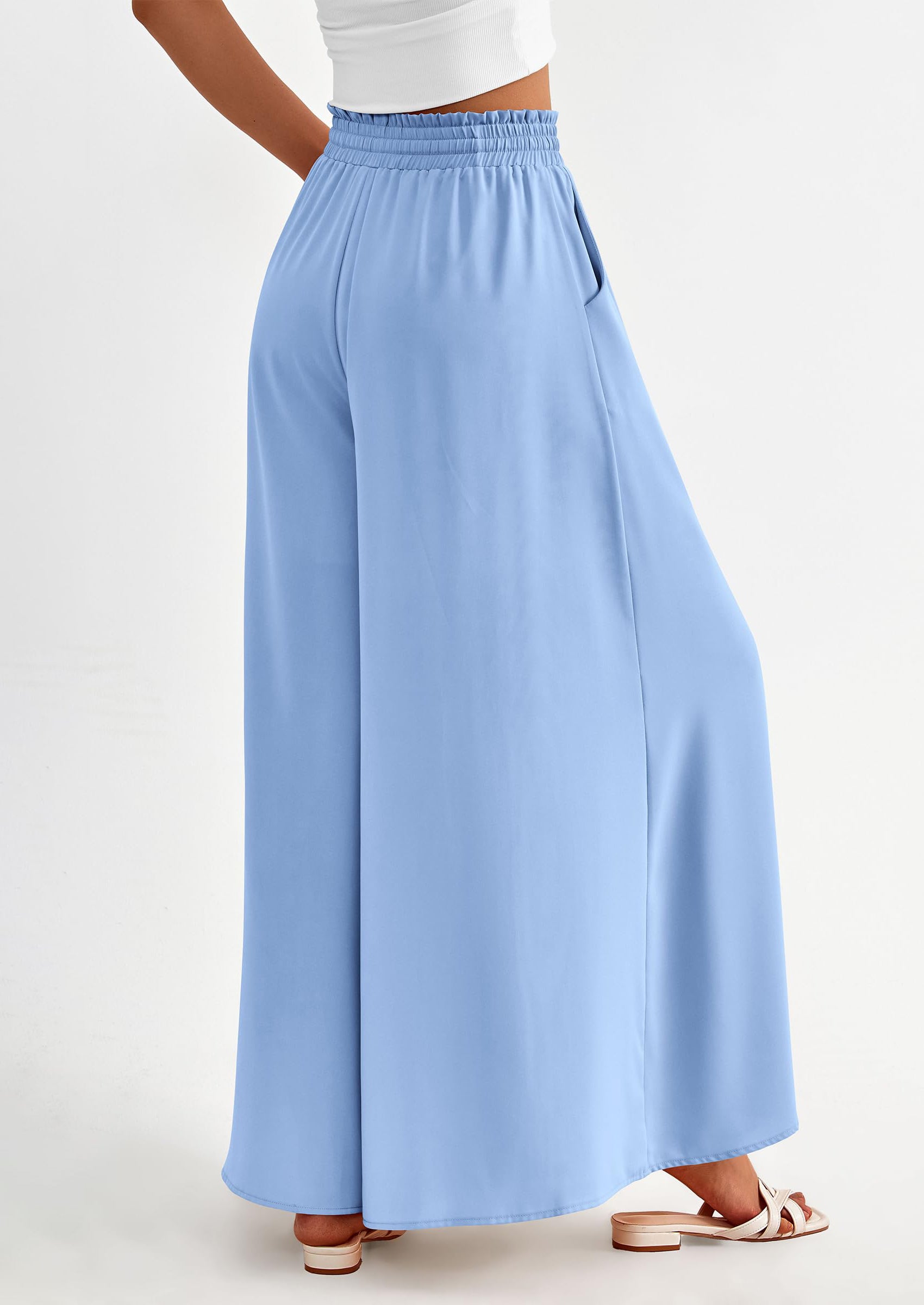 PRETTYGARDEN Women's Summer Wide Leg Palazzo Pants High Waisted Flowy Pockets Trendy Casual Lounge Boho Beach Trousers