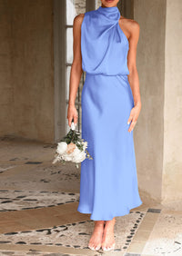 PRETTYGARDEN Women's Summer Satin Dress Elegant Sleeveless Mock Neck Cocktail Party Maxi Dresses