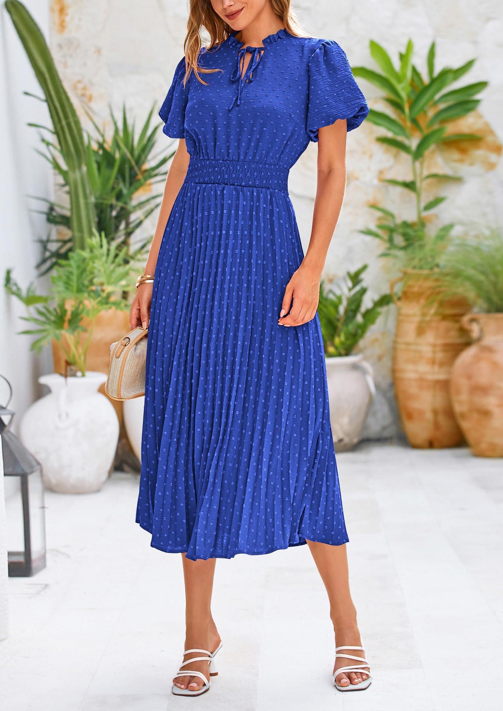 midi women's dress Sunset Palm Coral Print Midi Dress | Trendy Women's Dresses