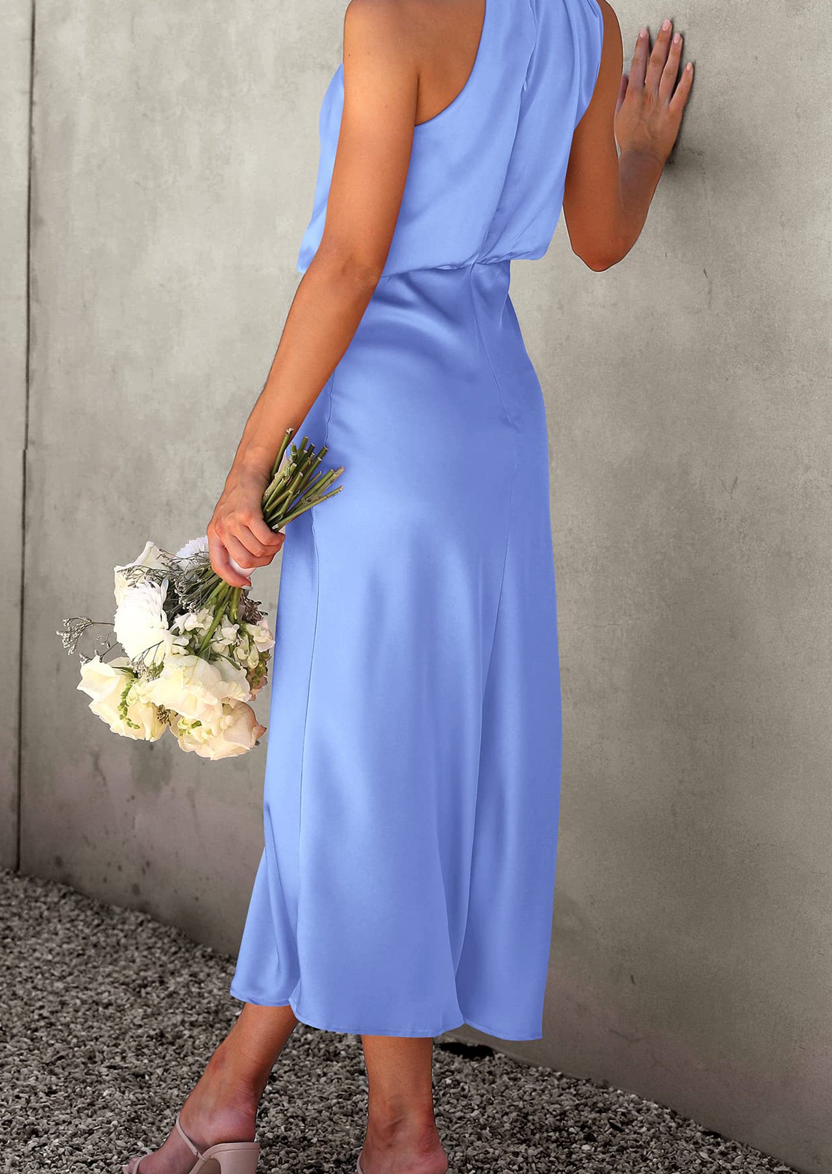 PRETTYGARDEN Women's Summer Satin Dress Elegant Sleeveless Mock Neck Cocktail Party Maxi Dresses