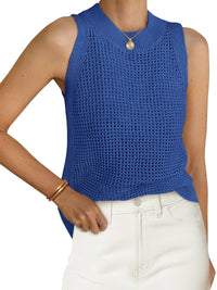 PRETTYGARDEN Summer Crochet Tank Tops for Women 2026 Casual Crewneck Hollow Out Loose Knit Sleeveless Sweater Vest Top Trendy PRETTYGARDEN