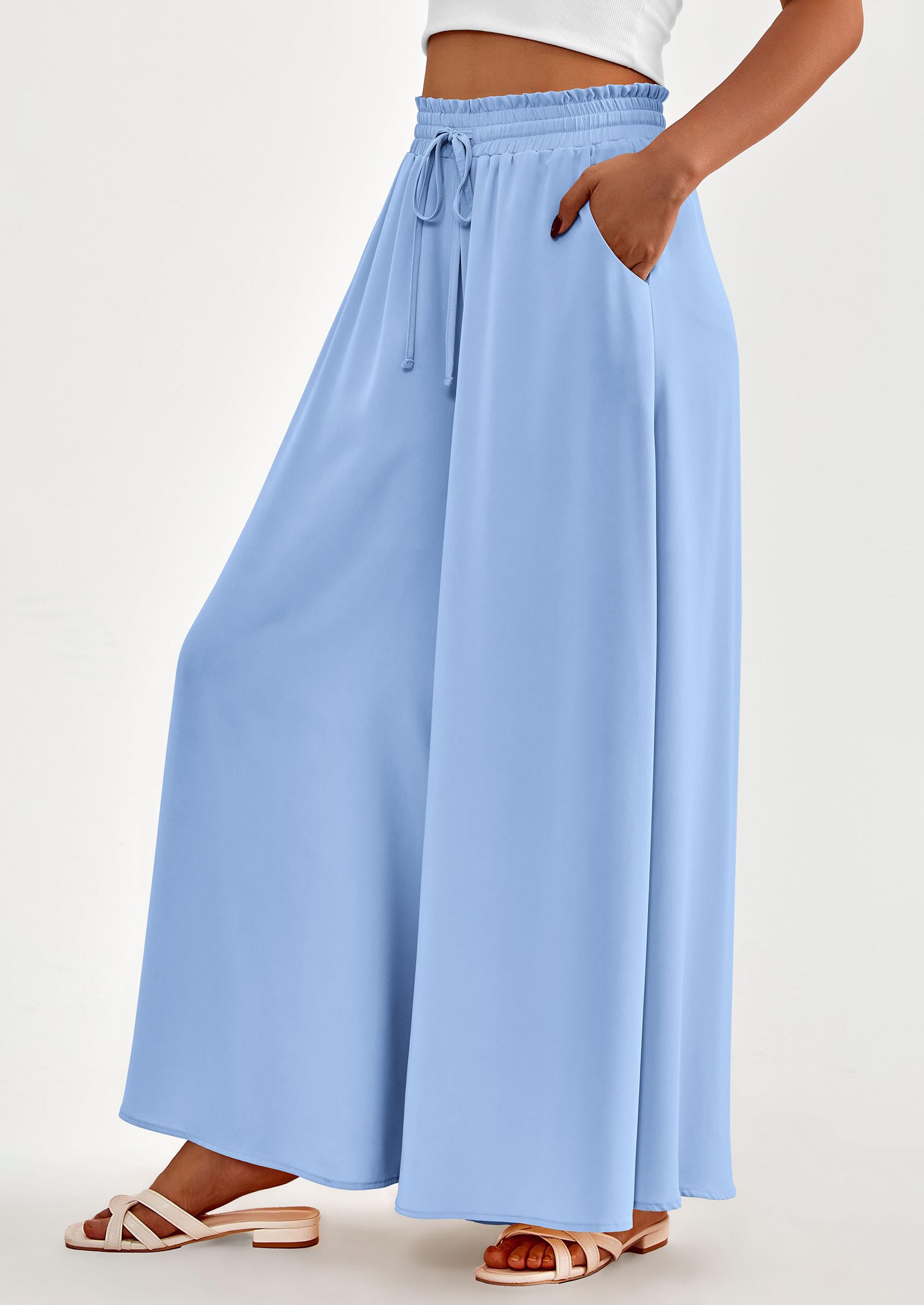 PRETTYGARDEN Women's Summer Wide Leg Palazzo Pants High Waisted Flowy Pockets Trendy Casual Lounge Boho Beach Trousers