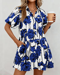 PRETTYGARDEN Womens Summer Dresses 2026 Casual Puff Sleeve Button Down Mini Shirt Dress Boho Floral Babydoll Sun Dress PRETTYGARDEN