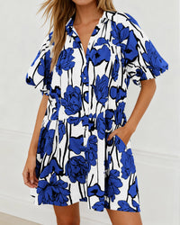 PRETTYGARDEN Womens Summer Dresses 2026 Casual Puff Sleeve Button Down Mini Shirt Dress Boho Floral Babydoll Sun Dress PRETTYGARDEN