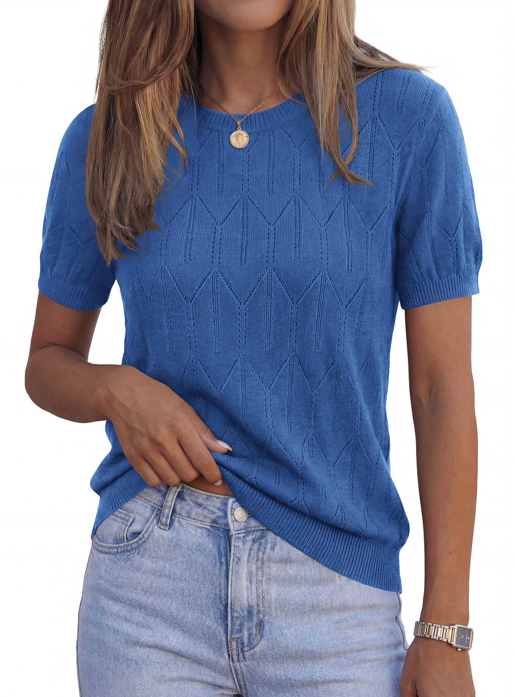 PRETTYGARDEN Women's 2026 Spring Short Sleeve Sweater Knit Going Out Tops Work Shirts Trendy Summer Business Casual Outfits