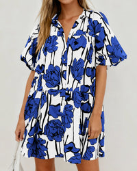 PRETTYGARDEN Womens Summer Dresses 2026 Casual Puff Sleeve Button Down Mini Shirt Dress Boho Floral Babydoll Sun Dress PRETTYGARDEN