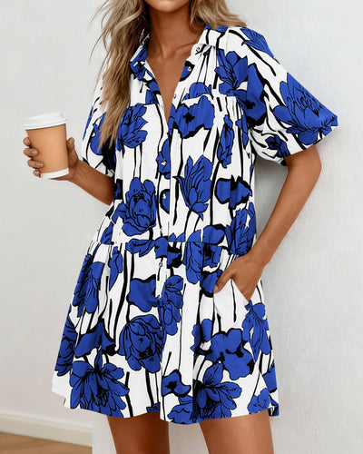 PRETTYGARDEN Womens Summer Dresses 2026 Casual Puff Sleeve Button Down Mini Shirt Dress Boho Floral Babydoll Sun Dress PRETTYGARDEN