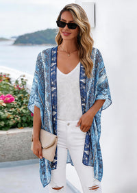 PRETTYGARDEN Summer Kimonos for Women Boho Floral Short Sleeve Kimono Cardigans Swimsuit Beach Cover Ups for Women Swimwear PRETTYGARDEN
