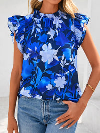 PRETTYGARDEN Women's Ruffle Short Sleeve Summer Tops Trendy Floral Trim Neck Casual Dressy Chiffon Boho Blouses Shirts PRETTYGARDEN