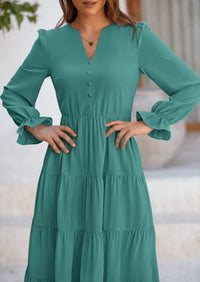 PRETTYGARDEN Women Fall Long Sleeve Smocked Maxi Dress Casual Square Neck Swiss Dot Tiered Ruffle Flowy Spring Pocket Dresses