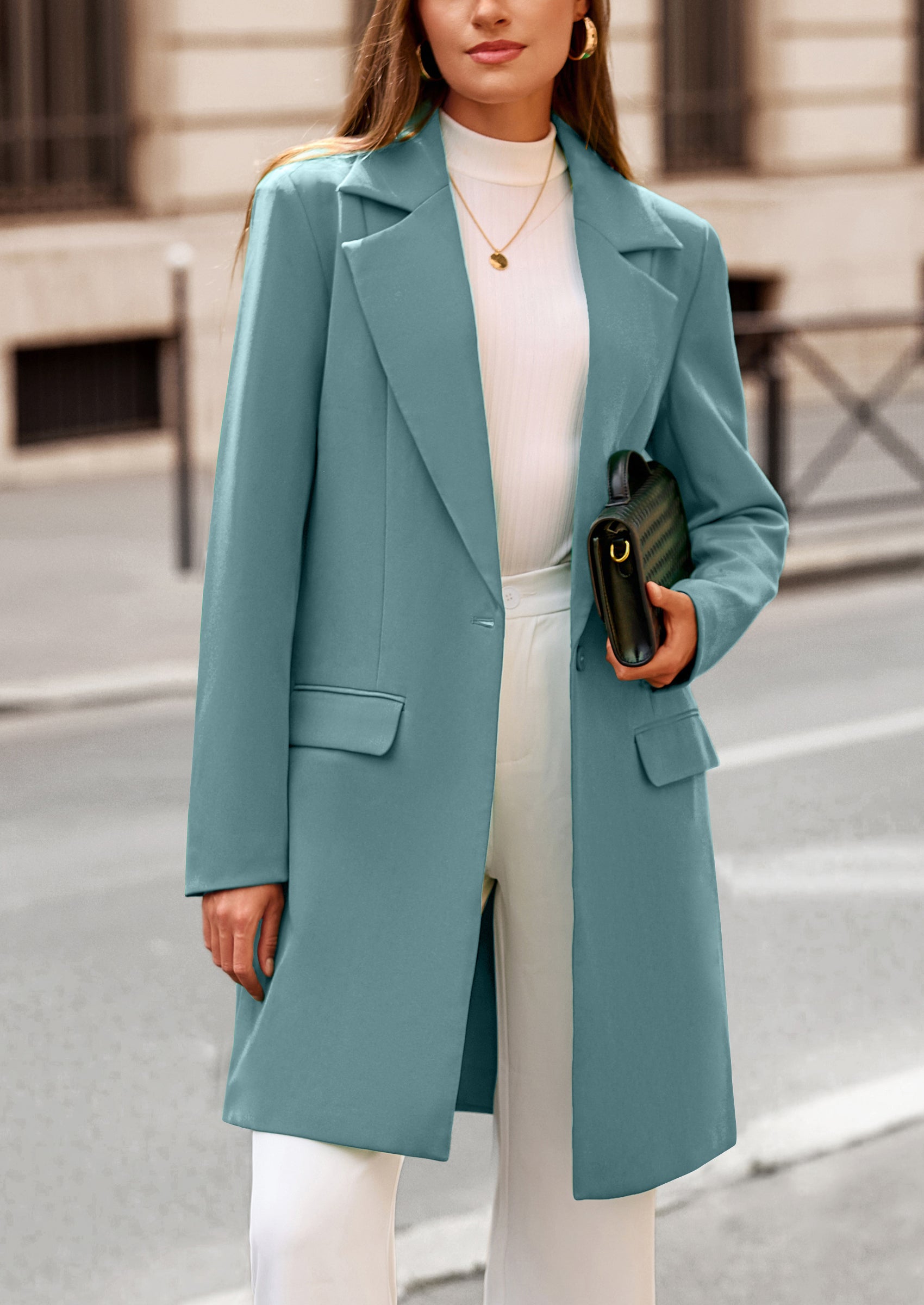 PRETTYGARDEN Women's Spring Fall Long Blazer Jackets Long Sleeve Lapel Pockets Loose Fit Work Casual Blazers Outerwear